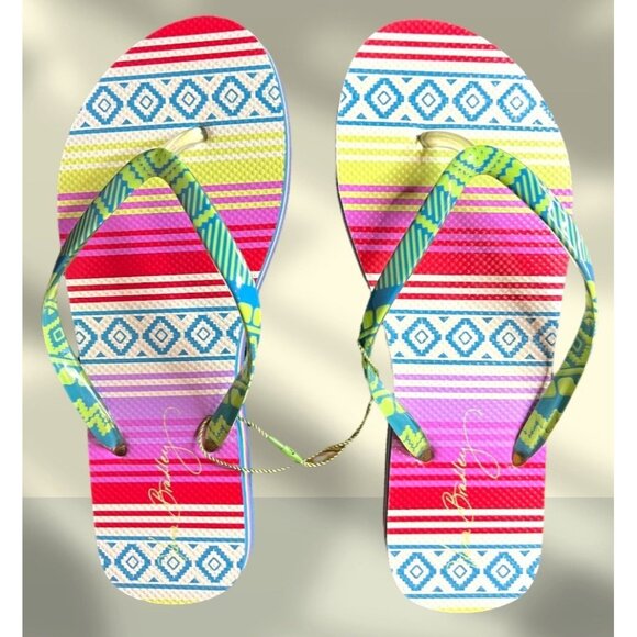 Vera Bradley Flip Flop Serape Paradise Women Size 7-8 Bright Striped Sandals - Picture 2 of 4